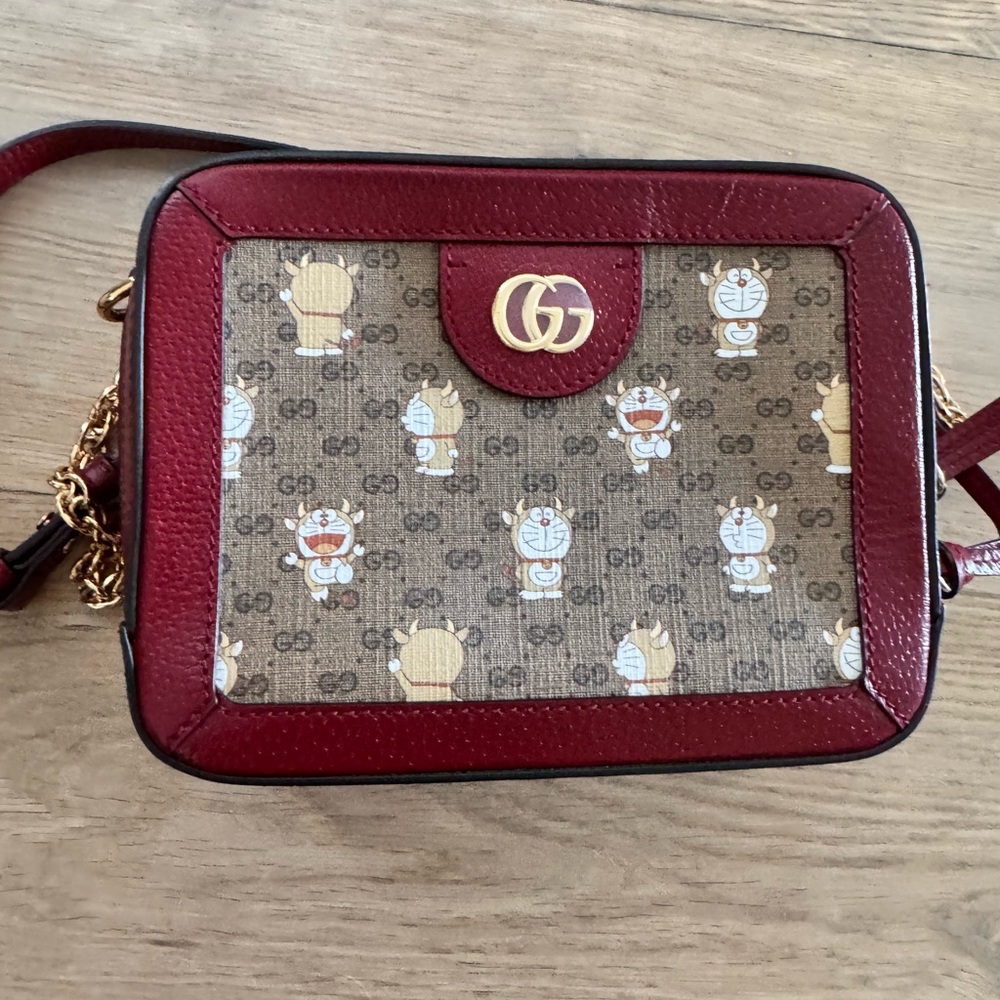 Gucci Brown GG Supreme Canvas Crossbody with Red Leather Trim
